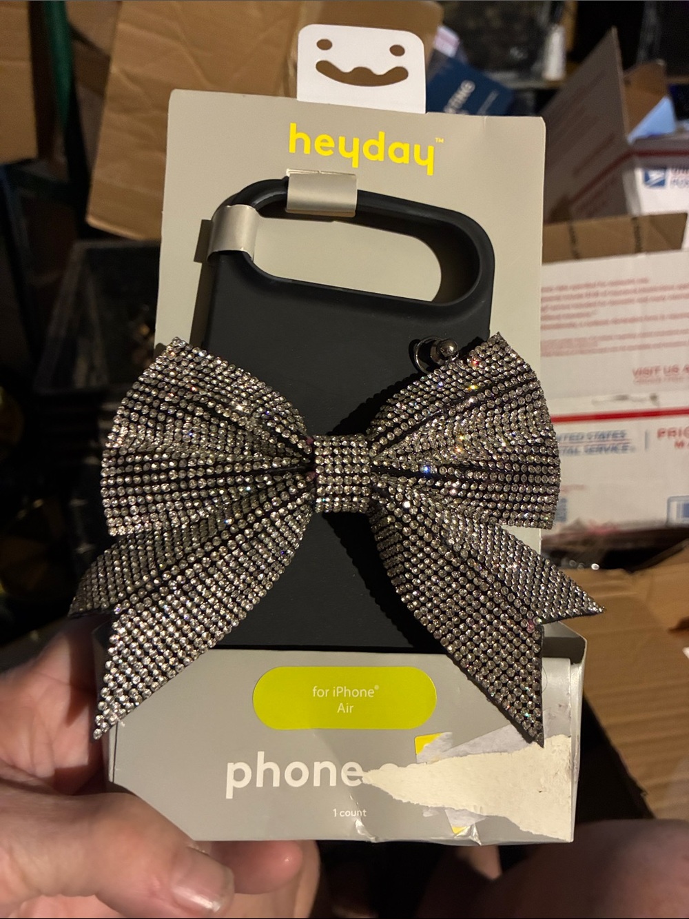 heyday Black Phone Case with Sparkling Silver Rhinestone Bow